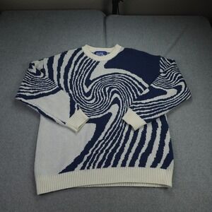 Aelfric Eden Sweater Mens Medium Blue White Swirl Knit Streetwear Pullover